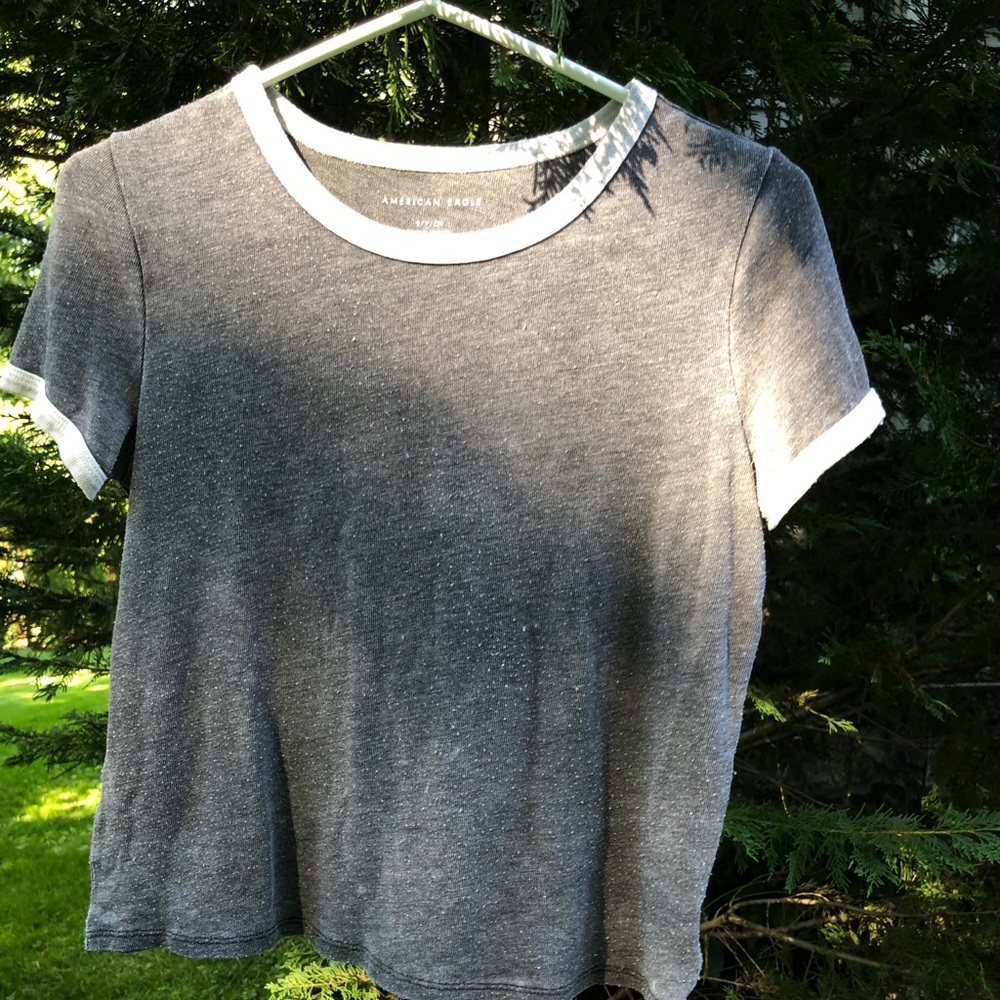 Grey with white trim AE short-sleeve shirt